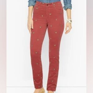 Talbot's Dusty Rose Corduroy Embroidered Mallard Duck Straight Leg Pant Size 8